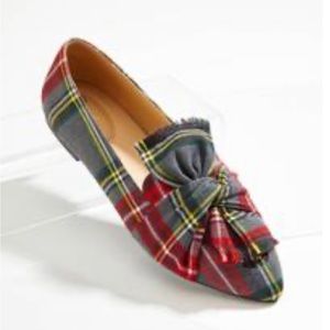 Grey and plaid bow detail flats loafers